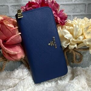Prada Navy Wallet with Gold Detailing